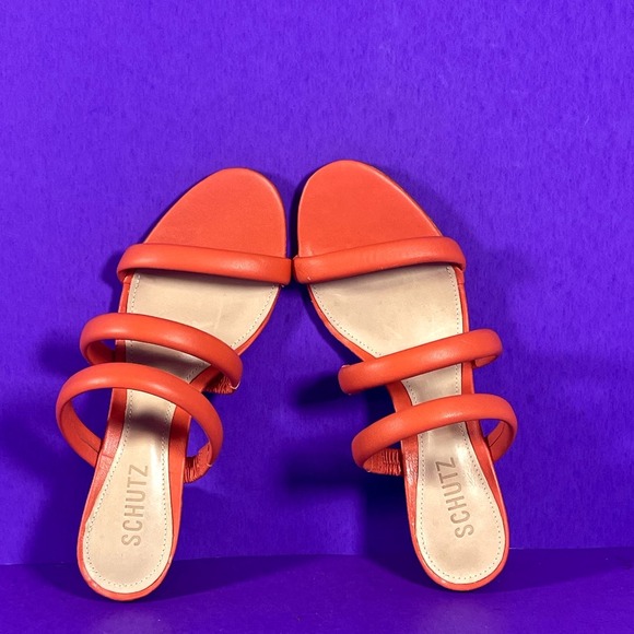SCHUTZ Women's Hot Orange Olly Triple Strap Block Heel Sandals Shoe Size 7.5 - Picture 5 of 8